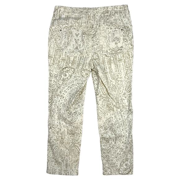 Chicos Size 00 US 2 XS So Lifting Ikat Crop Jeans White Tan Print Pants Preppy - Picture 4 of 10